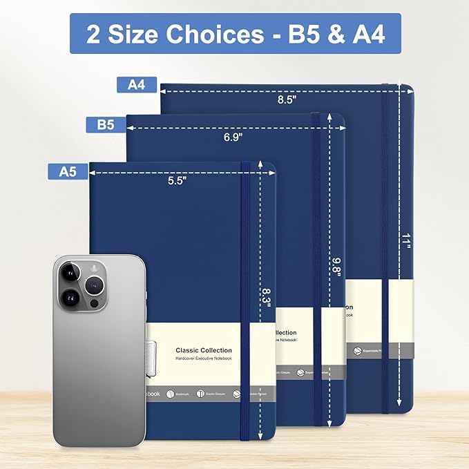 COMIX B5 Lined Journal Notebooks, 240 Pages, 6.9 x 9.8 Inches, Navy Blue, Hardcover Journaling Notebooks for Men & Women- Fits for Office, Business, School, Notes Taking & Writing - Bloomnest