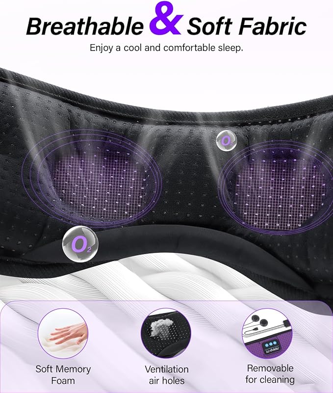 LC-dolida Sleep Headphones, White Noise Bluetooth Sleep Mask 3D Breathable Wireless Eye Mask for Timing, Sleep Mask with Bluetooth Headphones for Side Sleepers Travel Yoga, Cool Gadgets for Women Men - Bloomnest