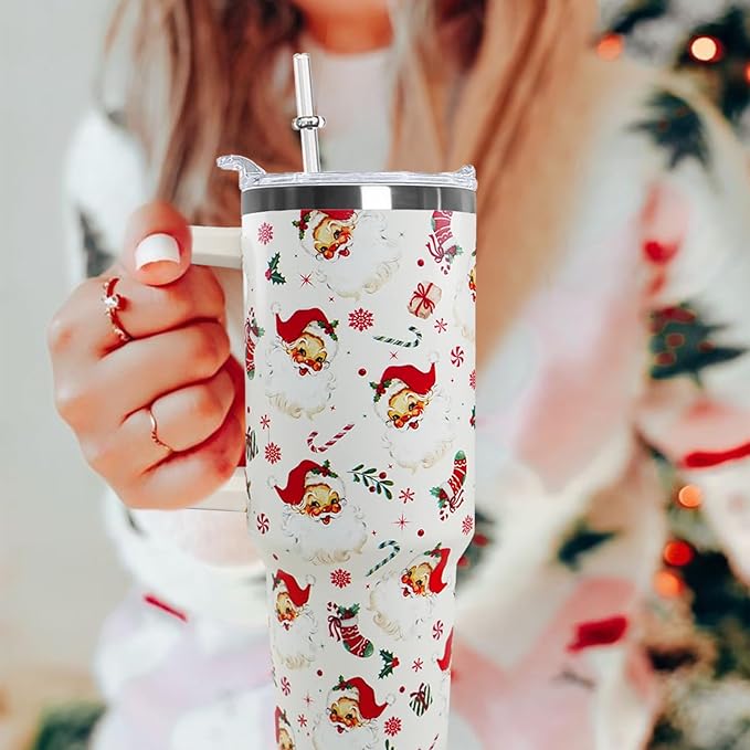 Ceovfoi 40 Oz Santa Tumbler With Handle, Santa Coffee Travel Mug Cup, Christmas Decor, Gifts for Women - Bloomnest