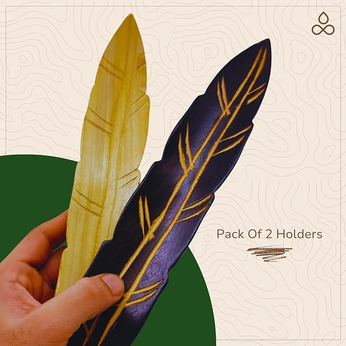 Handmade Wooden Incense Holder - Pack of 2 Incense Holder for Sticks | Double Coloured Leaf Shaped Insence Trays | Natural Mango Wood Insence Holder for Relaxation and Meditation (10 Inch) - Bloomnest
