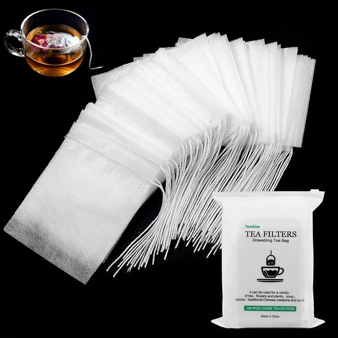100 Pcs Disposable Tea Bags for Loose Leaf Tea, Biodegradable Tea Filter Bags with Drawstring, Corn Fiber Empty Tea Bags for Loose Leaf Tea (3.54 x 2.75 inch) - Bloomnest