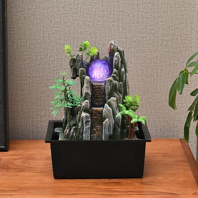 Tabletop Fountain House Decor Waterfall Fountain with Color-Changing LED Light for Office, Living Room, or Bedroom,Relaxing Indoor Tabletop Water Fountain(2816) - Bloomnest