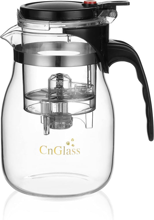CNGLASS Glass Teapot with Removable Infuser,25oz Clear Tea Kettle with One Button Press to Filter the Tea Soup,Loose Leaf and Blooming Tea Maker - Bloomnest