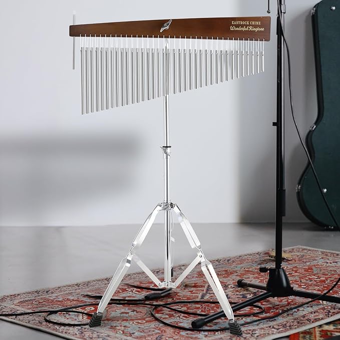 EASTROCK 36 Note Chimes Slant Style Musical Instruments Percussion Instrument European Ash Single-row Chime Bar Chimes Percussion Height-Adjustable Stand Silver - Bloomnest
