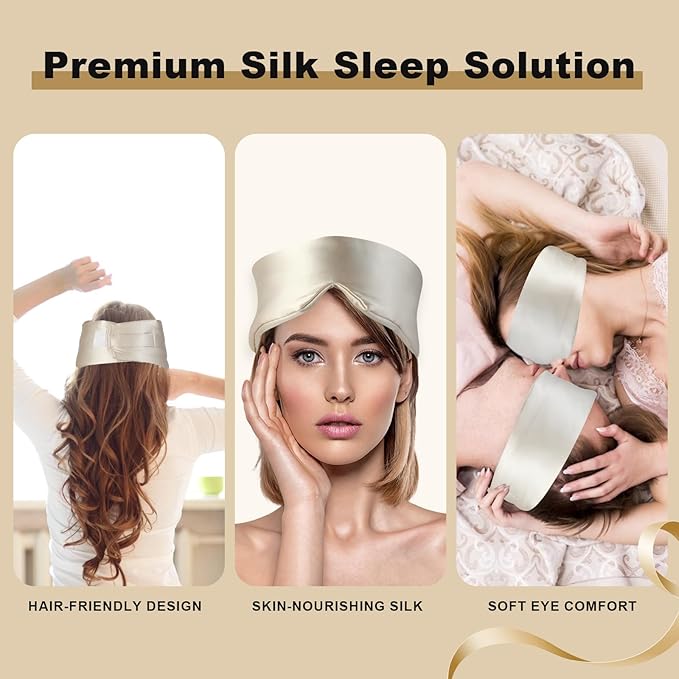 Silk Sleep Mask Champagne – 100% Mulberry Silk Luxury Eye Mask, Total Light Blocking, Breathable & Comfortable for Restful Sleep, Elegant Design – Ideal Gift for Sleep Lovers & Travelers