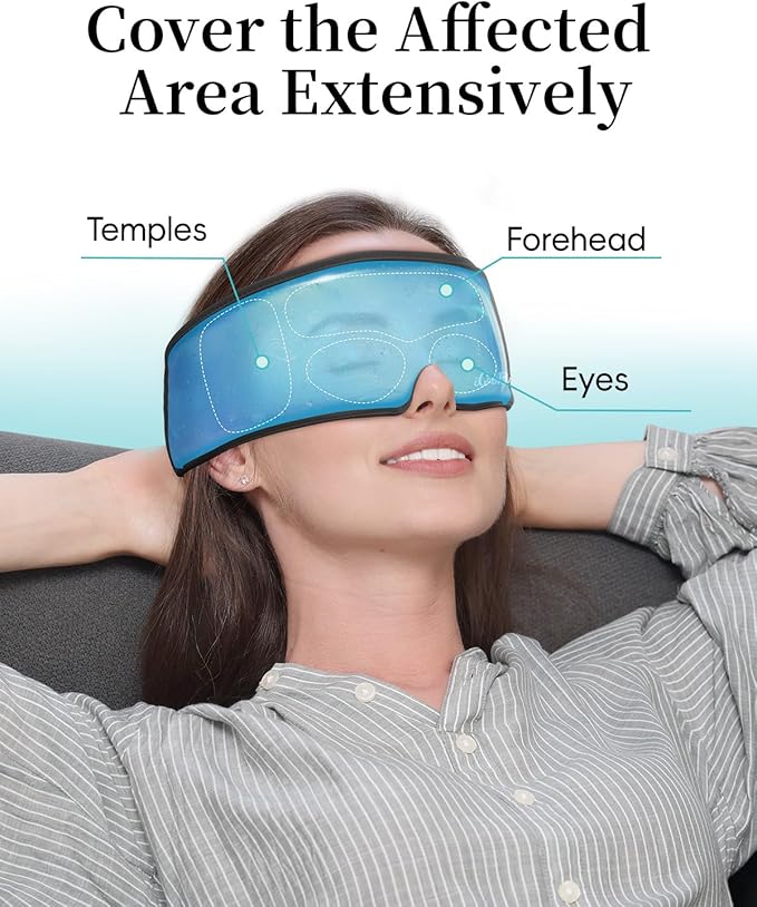 Cooling Eye Mask for Puffy Eyes, Headache and Migraine Relief Gel Eye Mask, for Headache, Puffiness, Eye Strain, Sinusitis & Post-Surgery Care – Large Soft Reusable Cold Eye Compress (Black)