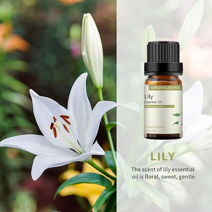 GREENSLEEVES Honeysuckle Lily Essential Oil Set, 2 x 10ml Pure Plant-Based Fragrance Oil for Aromatherapy, Essential Oils for Diffuser, Massage, Bath Bomb, Scented Candle Soap Making GREENSLEEVES