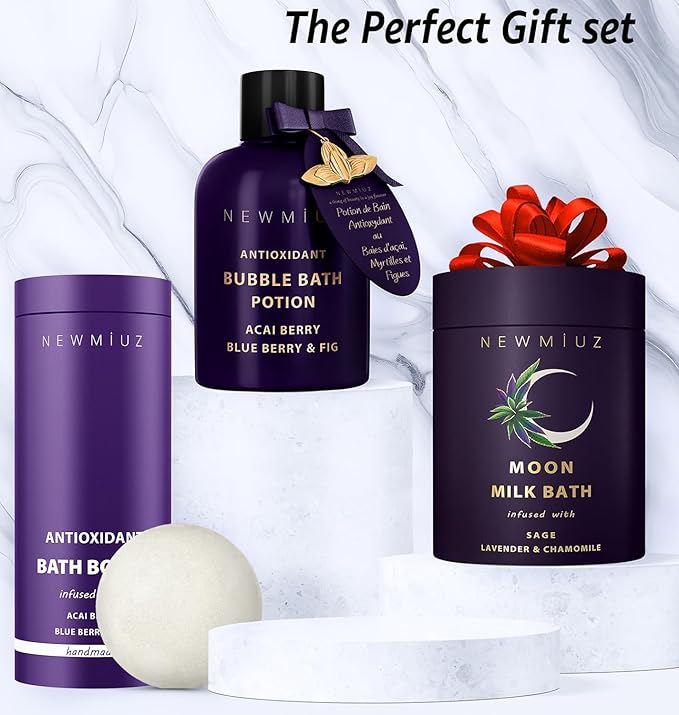 Natural Bath Bombs Skin Nourishing Detox Moisturize Antioxidant Acai Blueberry Luxury Fizzing Spa Bubble Bath Gift Set for Sensitive Skin Stress Relief Relaxation Gift Birthday Christmas - Bloomnest