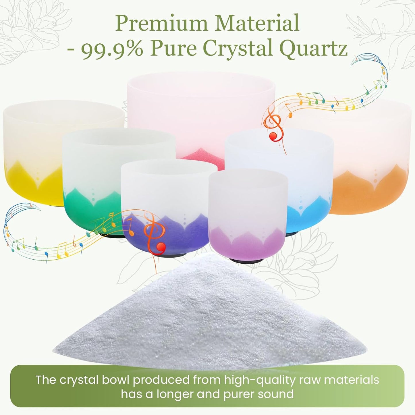 432HZ 6-12 Inch 7 Pcs Lotus Frosted Crystal Singing Bowl Set for Meditation Healing Yoga Chakra Quartz Crystal Sound Bowls with Heavy Duty Carry Cases and Rubber Mallet,Suede Striker,O-rings