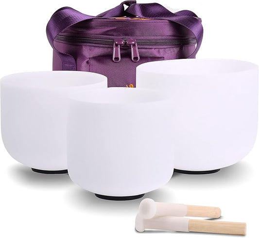 FMTY 7inch 8inch 9inch Crystal singing bowls set sound bowl for healing Mindfulness, Meditation, Yoga, Spiritual and Body Healing Chakra Singing Bowl (7C+8D+9A, 7inch+8inch+9inch with Travel bag) - Bloomnest