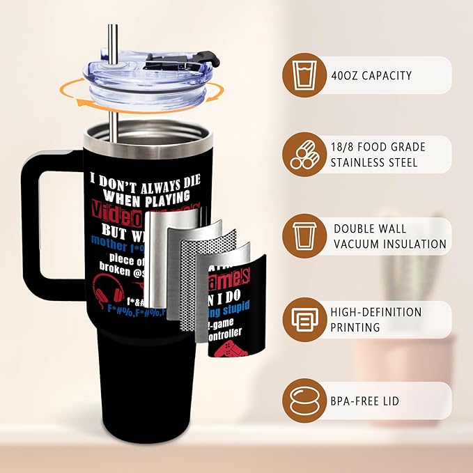 DUUV Gamer Gifts for Men, Video Game Tumbler 40 Oz with Handle and Straws, Gaming Gifts for Men Boys Kids Teen Son Adults Dad Husband, Christmas Thanksgiving Birthday Gift for Gamers, 1PCS - Bloomnest