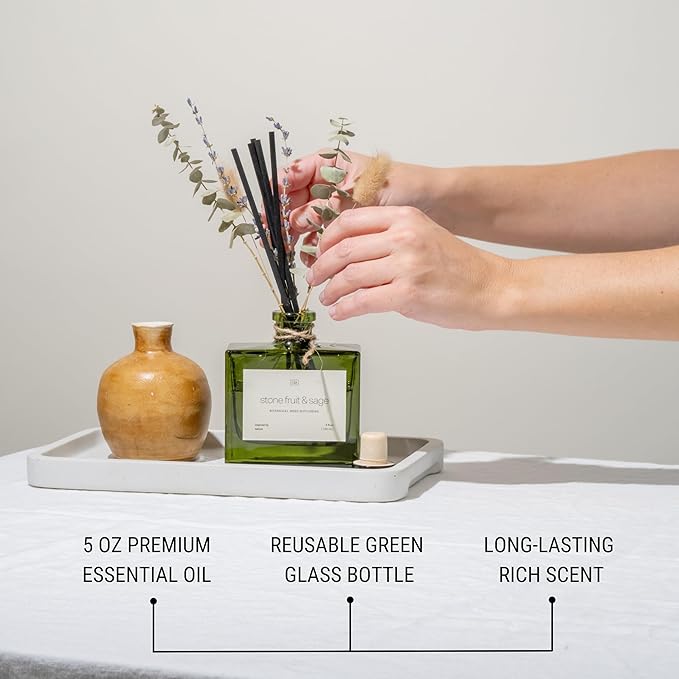 Craft & Kin Reed Diffuser with Dried Flowers | 5 oz Stone Fruit & Sage Scented Holiday Reed Diffusers for Home, Bathroom | Scent Sticks | Elegant Fragrance Home Decor for Men & Women CraftKin