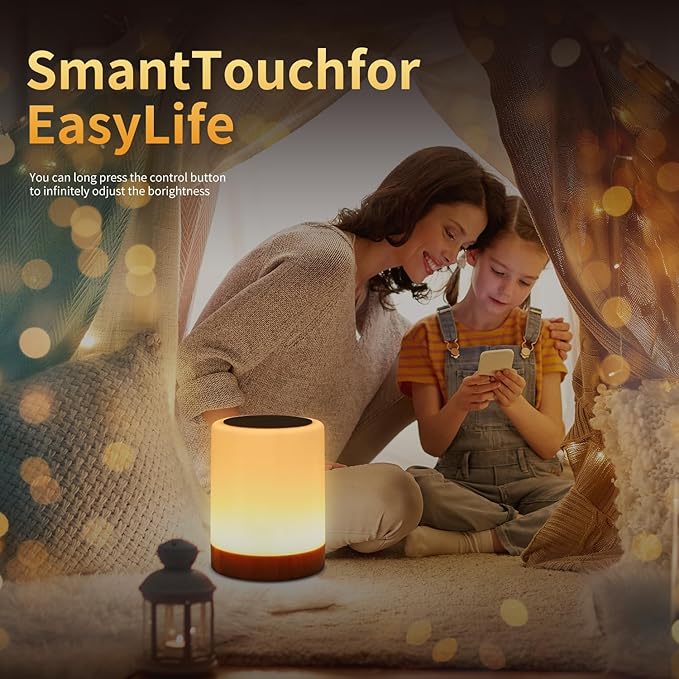 OORUN Touch Bedside Table Lamp,13 RGB Colors & 5 Brightness, USB Rechargeable Desk Lamp, Remote Control Dimmable Night Light with RGB Color Changing,Portable Lamp for Baby, Bedroom, Living Room - Bloomnest