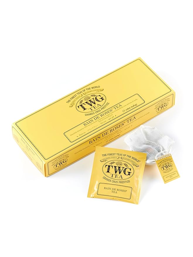 TWG Tea | Bain de Roses Tea | Black Tea | Rosebuds & Rose Petals | 15 Hand Sewn Cotton Teabags | Gift Set - Bloomnest