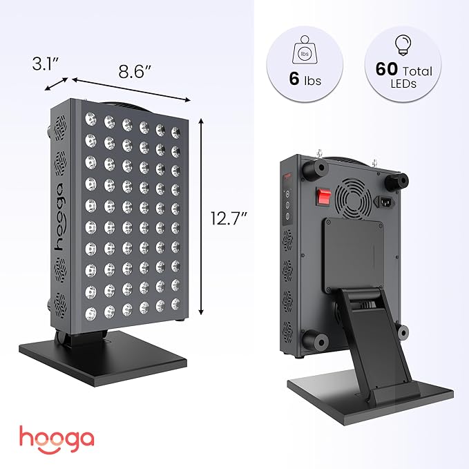Hooga Red Light Therapy Panel Device – 660nm Red & 850nm Near Infrared Light Therapy, LED Light Therapy Lamp for Face & Body, Dual Chip LEDs, Timer, Adjustable Stand – PRO300 Hooga