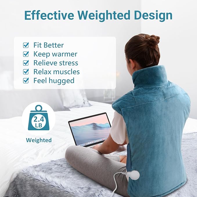 Comfytemp Weighted Heating Pad for Neck Shoulder Back Warmth, Birthday Christmas Gifts for Women Men Mom Dad, FSA Eligible Items Only List, Electric Large Heated Wrap for Elderly, 22"x33", Blue - Bloomnest