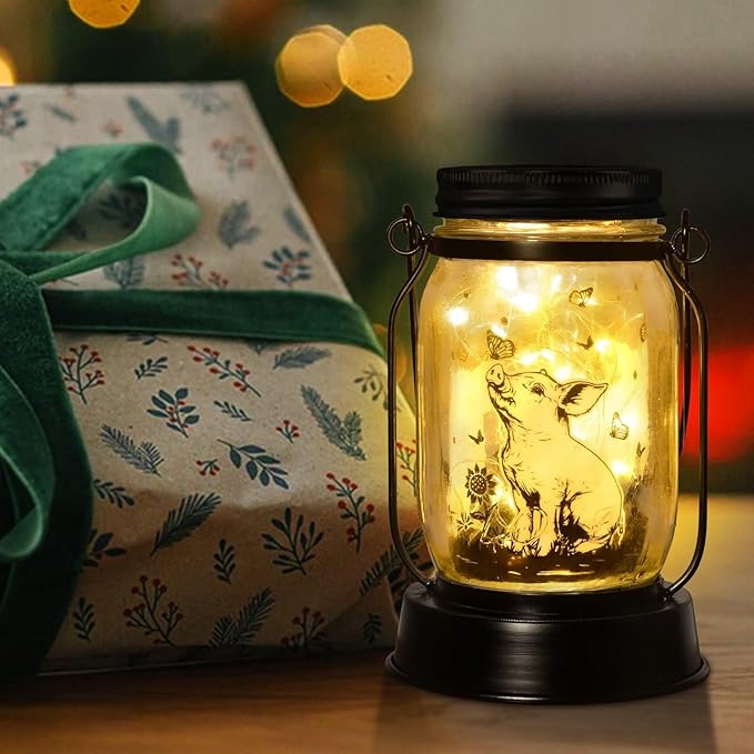 Pig Gifts for Women/Men/Kids Pig Lovers Animal Solar Lantern, Piglet Animal Christmas Gifts, Solar Garden Decoration, Night Light Room Decor Farm Piglet Present Yard, Patio,Backyard,Porch, Torches - Bloomnest