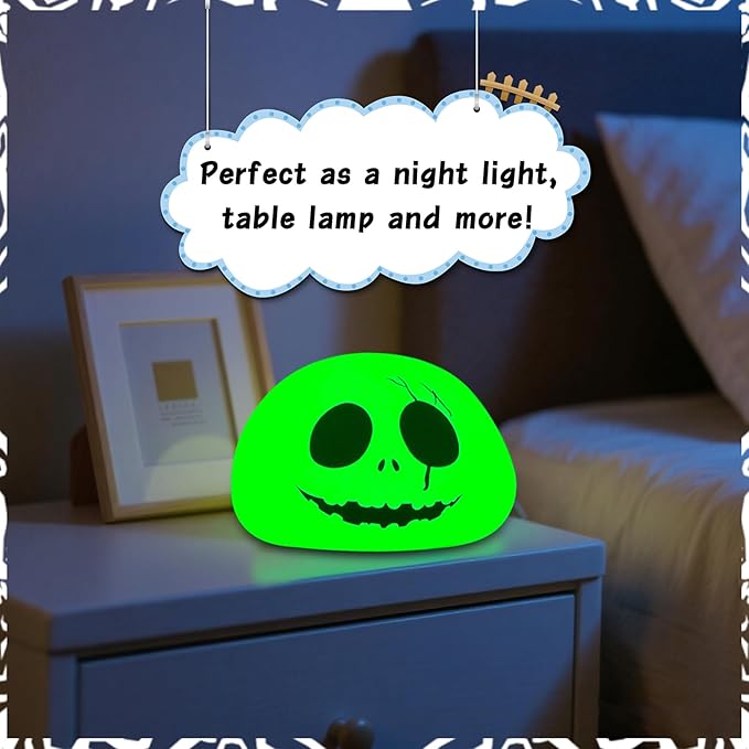 Cute Creative Christmas Skeleton Face Silicon Tap Light - Battery Powered, Multi-Color Changing, Safe and Soft for Indoor Holiday Decoration (White Skellington) - Bloomnest