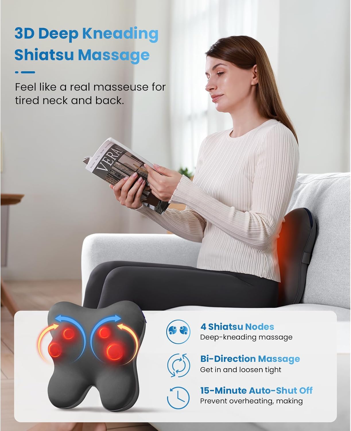 BOB AND BRAD Back Massager with Heat and Remote, EZBack Plus Corded Neck Massager for Pain Relief Deep Tissue, Shiatsu Massage Pillow with 3 Level for Full Body, FSA Eligible Ideal Gifts for Women