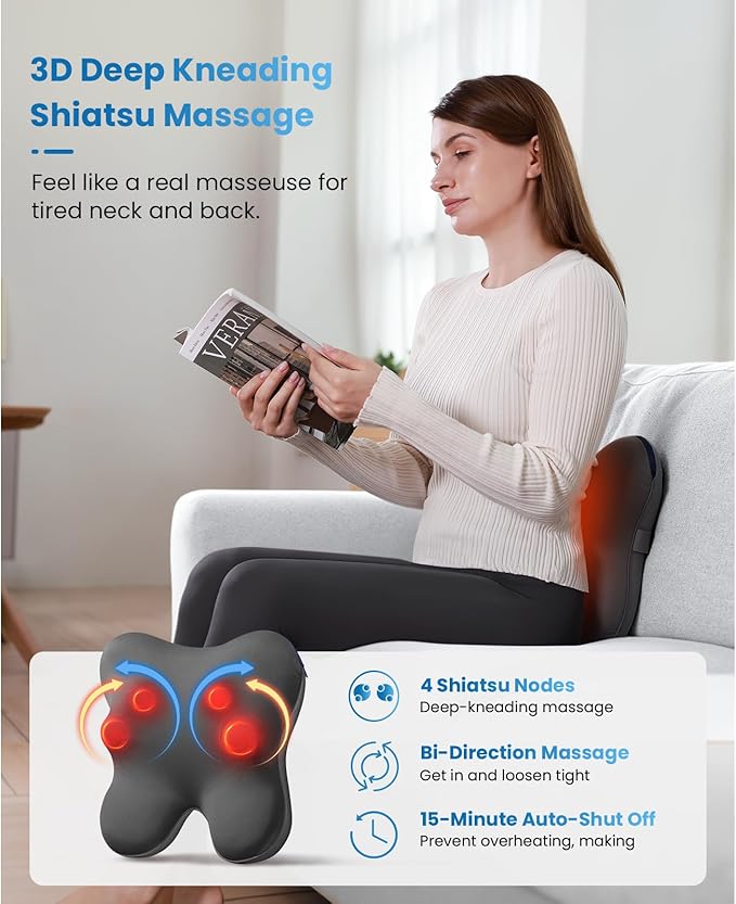 BOB AND BRAD Back Massager with Heat and Remote, EZBack Plus Corded Neck Massager for Pain Relief Deep Tissue, Shiatsu Massage Pillow with 3 Level for Full Body, FSA Eligible Ideal Gifts for Women - Bloomnest
