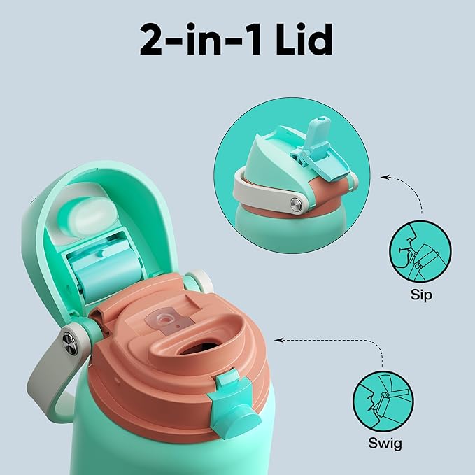 Insulated Water Bottle with Straw - Encool Stainless Steel Water Bottle with Push Button Lid, Leak-Proof & BPA-Free, Keeps Cold for 24 Hours for Sports, Travel, Gym (32 oz, Turquoise) ENCOOL