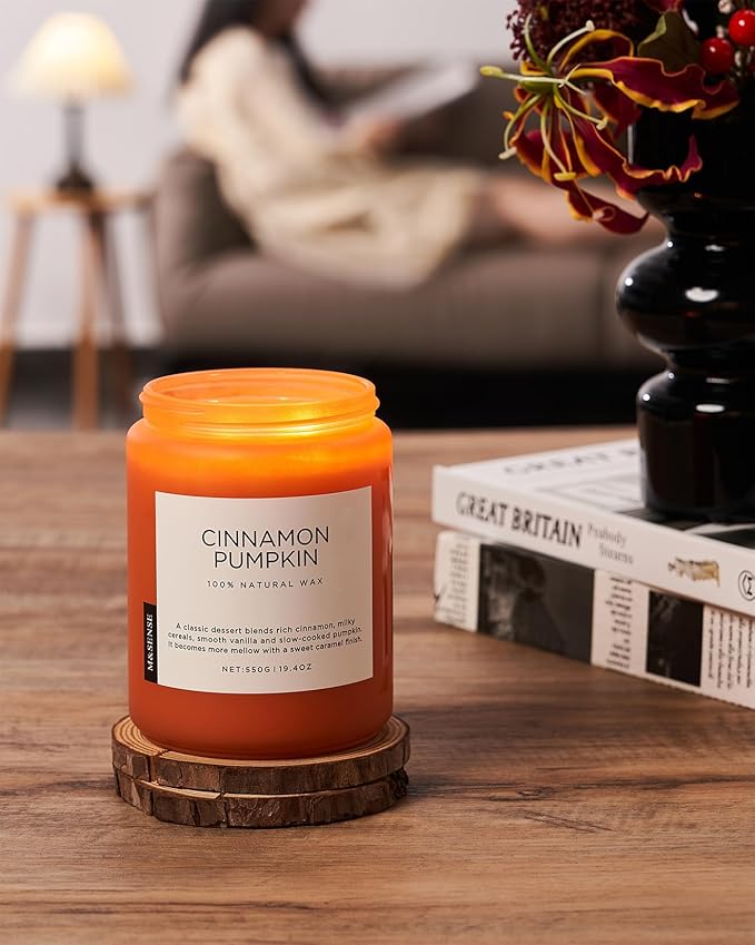 M&SENSE Cinnamon Pumpkin Fall Scented Candles, 19.4oz Soy Natural Candles 110 Hours Long Lasting Slow Burning Autumn Candle Gifts for Thanksgiving - Bloomnest