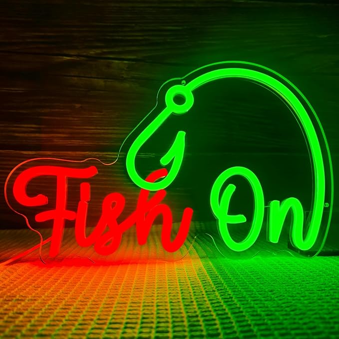 Fishing Neon Sign Dimmable Fish On Led Sign for Wall Decor Fish Neon Light Up Sign for Bedroom Living Room Home Party Gifts for Fishing Lovers Kids Teens Adults - Bloomnest