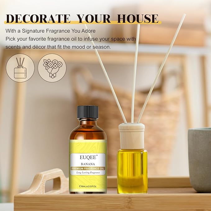 EUQEE 2.02 Fl oz Banana Fragrance Oil, Premium Fragrance Essential Oil with Glass Dropper for Diffuser, Soap Candle Making - 60ml - Bloomnest