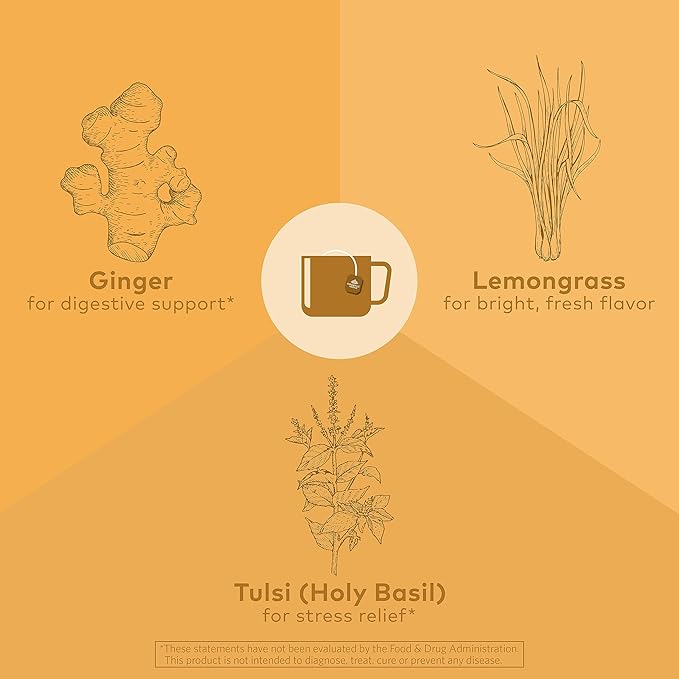 ORGANIC INDIA Tulsi Lemon Ginger Tea Bags - Herbal Tea, Stress Relieving & Reviving, Immune Support, Aids Digestion, Vegan, USDA Certified Organic, Non-GMO, Caffeine-Free - 18 Infusion Bags, 3 Pack - Bloomnest