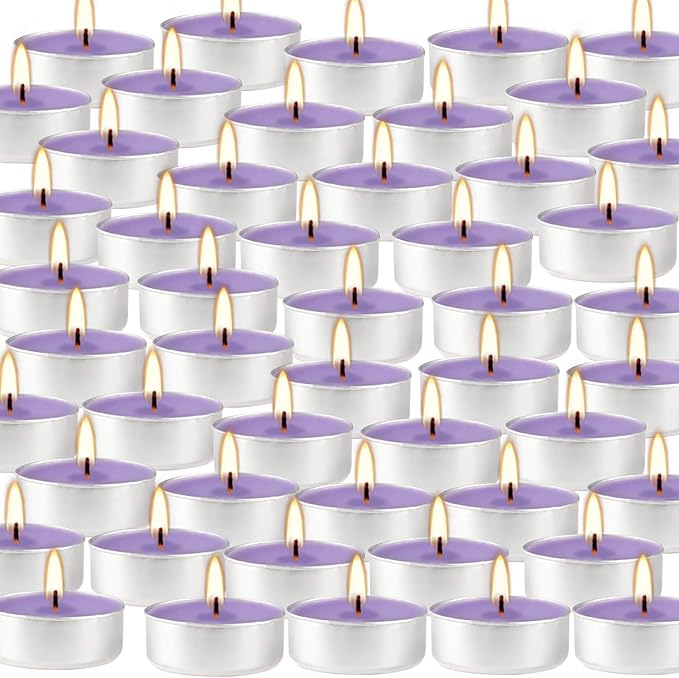Purple Lavender Scented Tealight Candles - 4 Hours - Giant 100 Bulk Packs - Smokeless Tea Lights for Valentine's Day, Weddings,Christmas, Home Decorative - Bloomnest