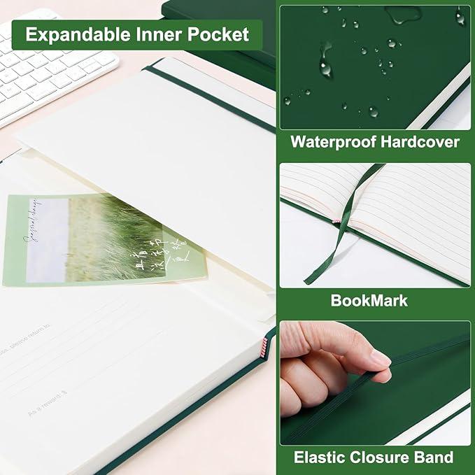 COMIX B5 Lined Journal Notebooks, 240 Pages, 6.9 x 9.8 Inches, Dark Green, Hardcover Journaling Notebooks for Men & Women- Fits for Office, Business, School, Notes Taking & Writing - Bloomnest