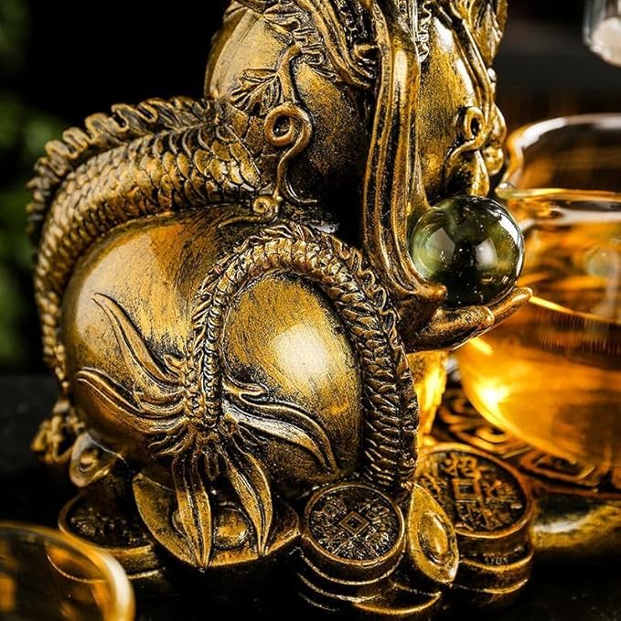 Glass Teapot Set with Infuser Semi Automatic Dragon Tea Set with 6 Small Cups (golden dragon) - Bloomnest