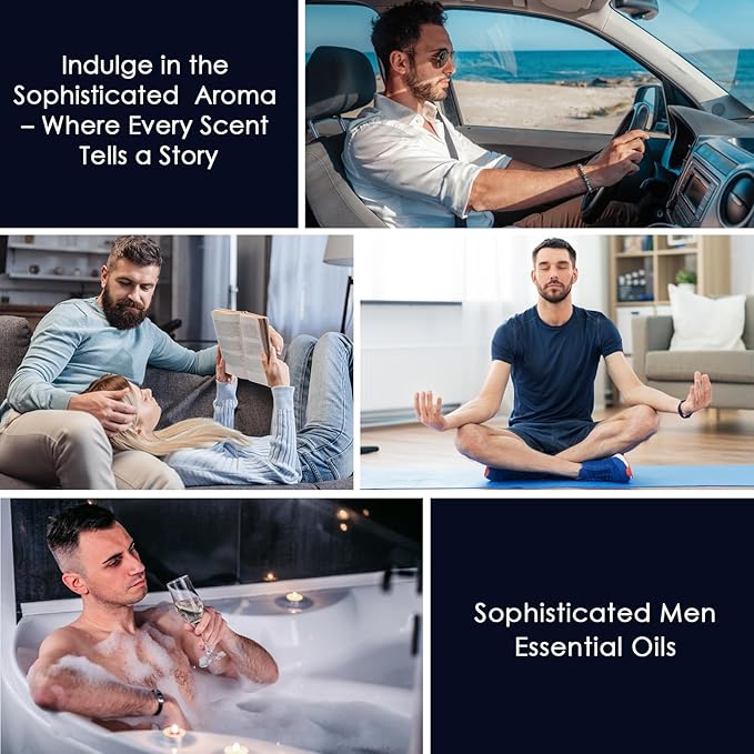 Men Essential Oils Set - TOP 6 Gentlemen's Fragrance Oil for Diffuser, Candle & Soap Making - Tobacco and Bay Leaf, Kentucky Bourbon, Galactic Skies, Scotch Whisky, Birchwood Oud - Bloomnest