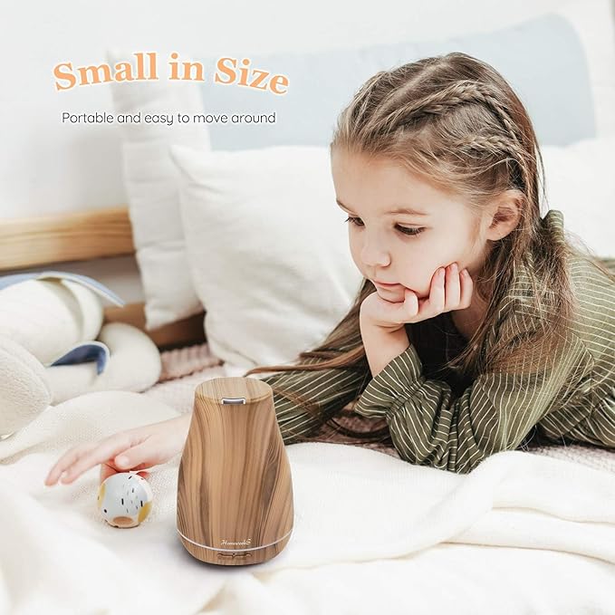 Aromatherapy Essential Oil Diffuser for Room: 100ml Air Humidifier Aroma Scent Cool Mist Diffusers Colorful Light Cute Mini Small Waterless Auto Off Ultrasonic for Home Bedroom (Yellow Wood Grain) - Bloomnest