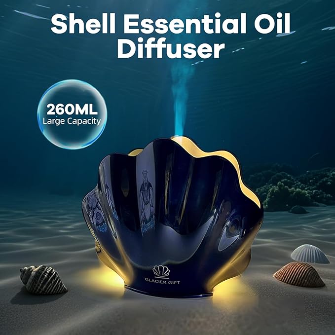 Essential Oil Diffuser 260ML, Shell Aroma Diffuser with Remote Control Humidifier with 7 Colors LED Night Light for Bedroom Home Relaxation (Black) - Bloomnest