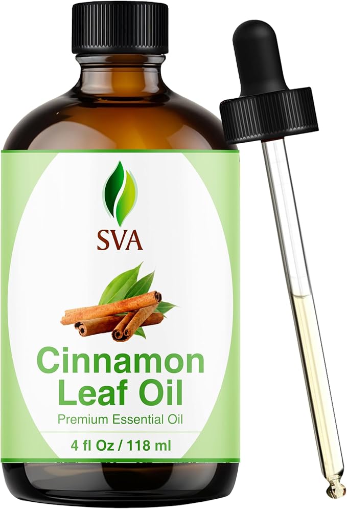 SVA Cinnamon Leaf Essential Oil – 4 Fl Oz – 100% Natural Cinnamon Oil - for Diffuser, Hair Care, Face, Skin Care, Aromatherapy, Scalp and Body Massage, Soap and Candle Making – with Dropper - Bloomnest