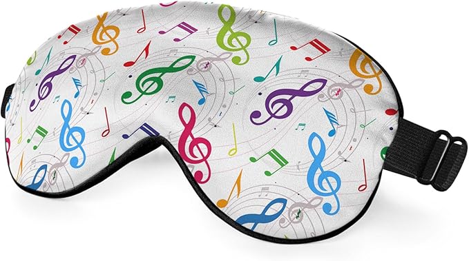Musical Notes Silk Eye Mask Sleep Mask Colorful Beautiful Twinkling Staffs Eye Mask with Adjustable Strap Lightweight for Women Work Travel Night Sleep - Bloomnest