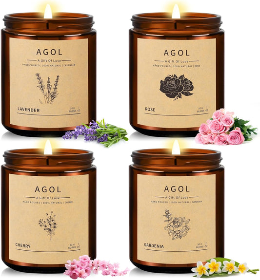 4 Pack Scented Candles for Home, 36 Oz 200 Hours Burn, Luxury Amber Jar Natural Soy Candles, Aromatherapy Candles Set, Candles Gift for Women Men Birthday Thanksgiving Christmas, Spa, Sleep,Yoga,Read