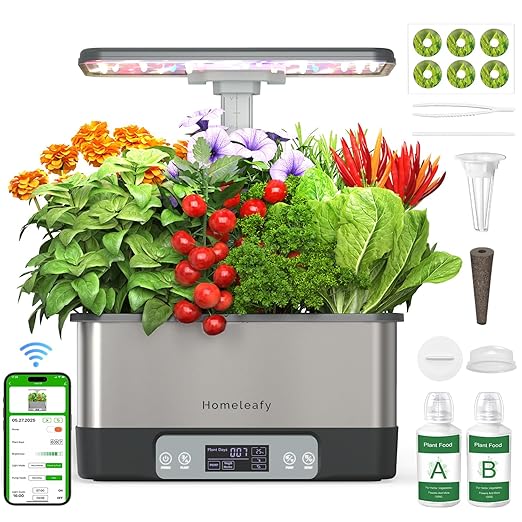 Hydroponics Growing System Kit, 8 Pods Smart Indoor Herb Garden with WiFi App Control, Seeds Pod Kit,LED Grow Light,Stainless Steel Herbs Planter for Lettuce,Basil,Gardening Gifts - Bloomnest