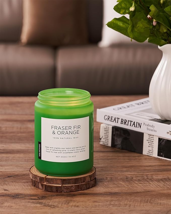 M&SENSE Fir & Orange Large Candle for Home Scented 19.4oz 110 Hour Clean Non Toxic Long Lasting Organic Natural Soy Wax Highly Scented Holiday Candle Gifts for Home Decor - Bloomnest