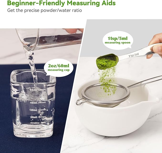 Matcha Whisk Set, Matcha Kit 10-Pcs, Bamboo Whisk and Bowl with Spout & Measuring Spoon & Glass, Japanese Tea Making Tools, White - Bloomnest