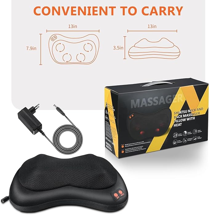 Brelley Neck and Back Massager with Heat Electric Shiatsu Deep Tissue Kneading Massage for Neck, Back, Shoulders, and Legs