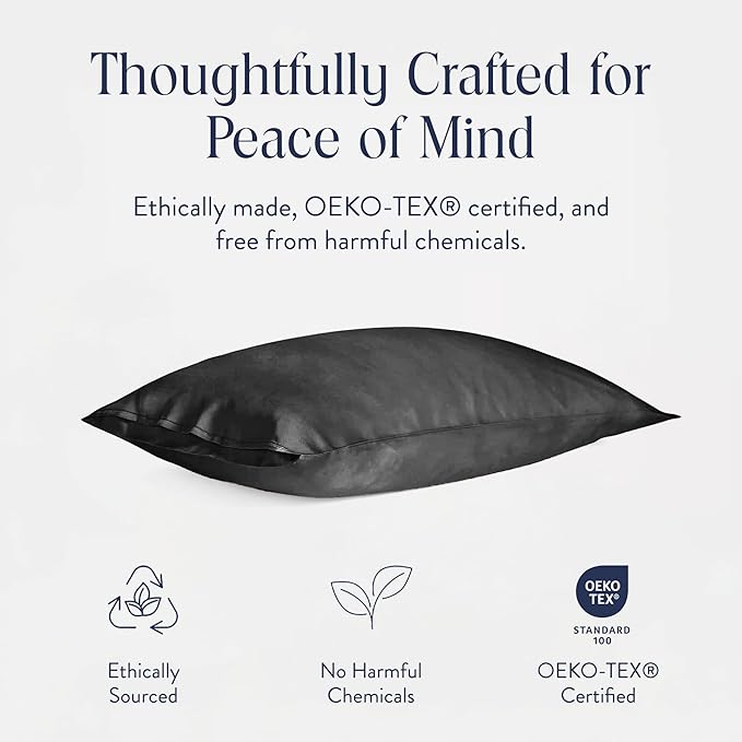 Brooklinen Mulberry Silk Pillowcase – 100% Pure Silk Pillow Case, Soft & Durable, Anti-Friction Comfort, Hight Quality Smooth Texture – Machine Washable & Breathable – King Size (Carbon) - Bloomnest
