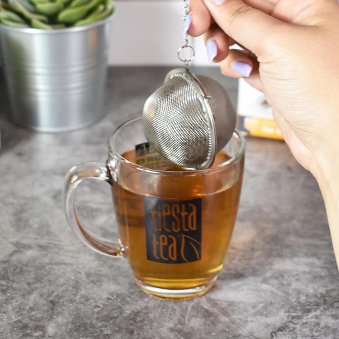 Tiesta Tea Small Stainless Steel Infuser Ball for Loose Leaf, Reusable Strainer with Extra Fine Mesh & Chain, Single Cup Steeper, Ideal for Hot & Iced Brewing, Holds 1 TBSP of Tea - Bloomnest