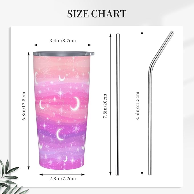 Star and Moon Tumbler with Lid and Straw 20 oz Stainless Steel Cup Insulated Tumbler Coffee Mug for Home Office or Car Christmas Birthday Gifts - Bloomnest