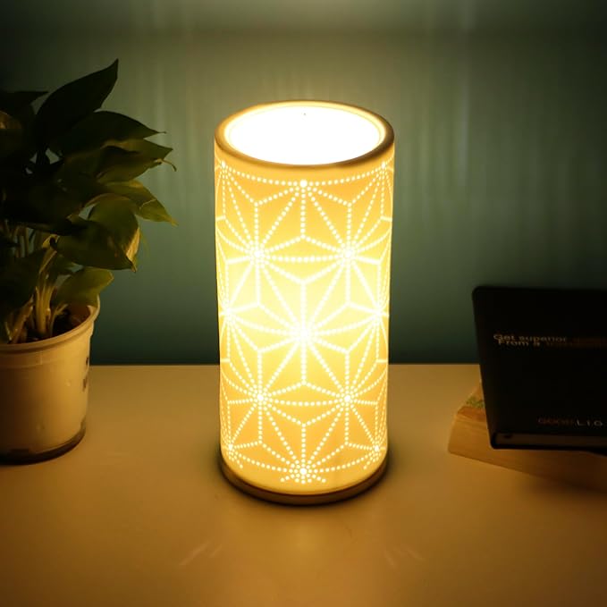 Small Modern Ceramics Bedside Table Lamp, 4.5 x 4.5 x 9.75 Inch White Spider Web Style Nightstand Lamps, Side Table Lamps for Bedroom Living Room Entryway Table Light