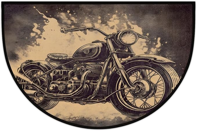 Half Round Door Mat, Vintage Motorcycles Non-Slip Half Circle Area Rug Transportation Doormat Washable Durable Home Decor Half Moon Rug for Floor Indoor Outdoor Living Room Bedroom Kitchen Patio - Bloomnest