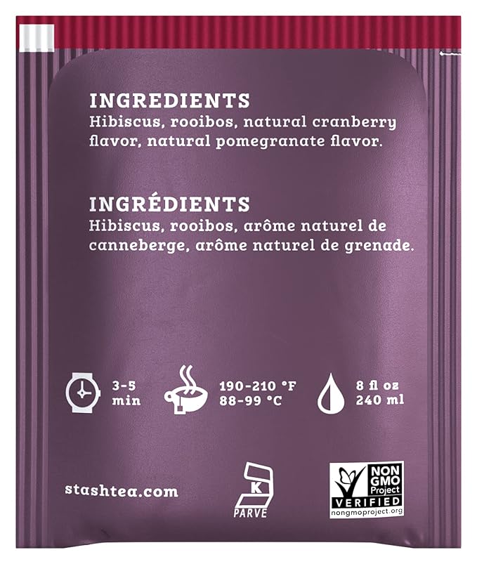 Stash Tea Cranberry Pomegranate Herbal Tea - Naturally Caffeine Free, Non-GMO Project Verified Premium Tea with No Artificial Ingredients, 18 Count (Pack of 6) - 108 Bags Total - Bloomnest