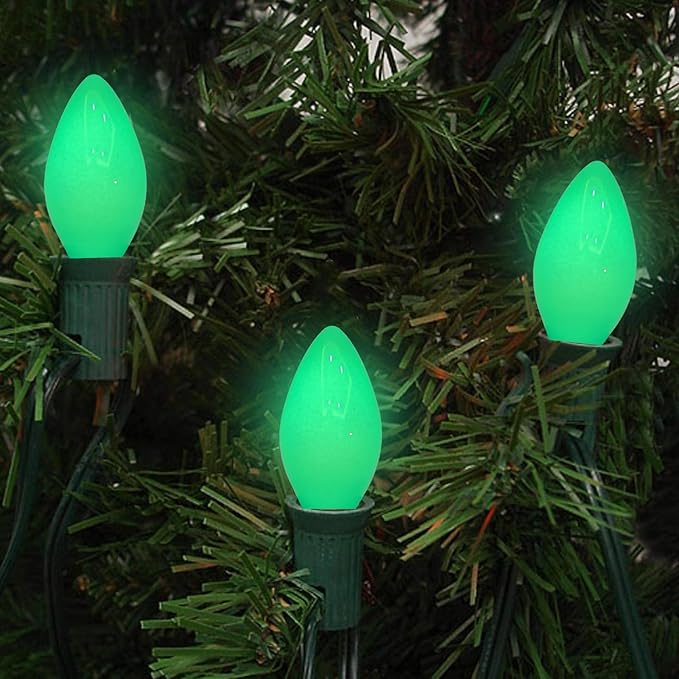 25 Pack C7 Replacement Christmas Light Bulbs, C7 LED Green Blubs for Christmas String Lights, E12 Candelabra Vintage Bulbs for Outdoor String Lights, Green - Bloomnest
