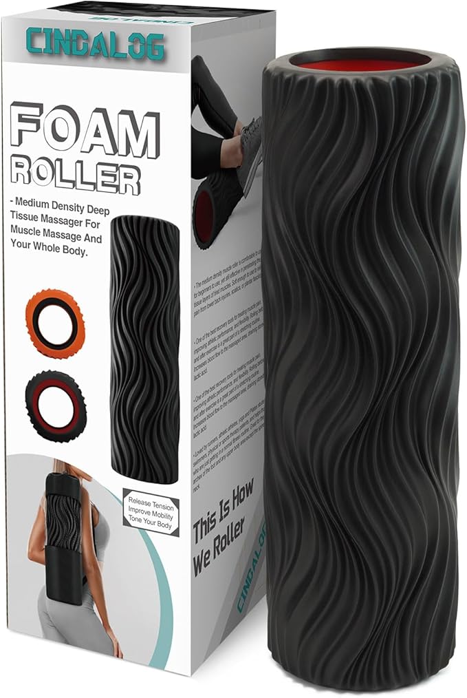 Foam Roller, 15" High Density Foam Back Roller, Wave Textured Massage Roller for Deep Muscle Massage Pilates Yoga,Fitness Exercise Roller for Whole Body Release(Black)